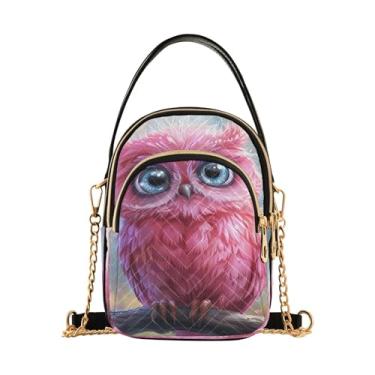 Imagem de Joisal Bolsa tiracolo acolchoada com desenho de cachorro-quente para mulheres, bolsa de ombro pequena com zíper triplo para o verão, Coruja rosa, 15*21*8cm