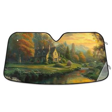 Imagem de Pára-sol de paisagem de campo de casa de campo personalizado para para-brisa de carro universal dobrável acessórios de carro persianas para-brisa frontal L, 144,8 cm x 80 cm