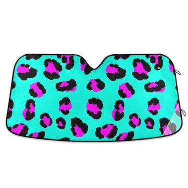 Imagem de Persiana personalizada rosa leopardo preto manchas azul-petróleo carro para-brisa bonito dobrável universal caminhão carro persianas para protetor de janelas dianteiras S, 134,6 cm x 59,7 cm