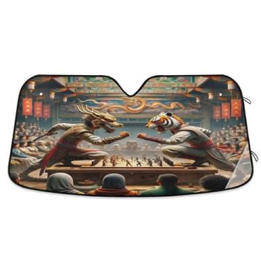 Imagem de Guarda-sol Tiger Dragon Luta Veículo Para-brisa Proteção UV Persianas de Janela Dianteira do Carro Mantém o Veículo Fresco Pequeno