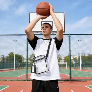 Imagem de Bolsa transparente com porta-crachá de identidade, bolsa mensageiro transparente aprovada para homens e mulheres, bolsa transversal transparente, preta, 2 peças