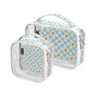 Imagem de GAIGEO Bolsa de viagem para maquiagem e higiene pessoal isolada melancia à mão, bolsas de cosméticos transparentes com zíper para viagem, pacote com 2, Margaridas de camomila retrô, one size