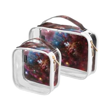 Imagem de GAIGEO Conjunto de sacolas de higiene pessoal transparentes de abacaxi dourado com glitter repetido, bolsas de plástico transparente para cosméticos, acessórios de viagem, pacote com 2, Nebulosa