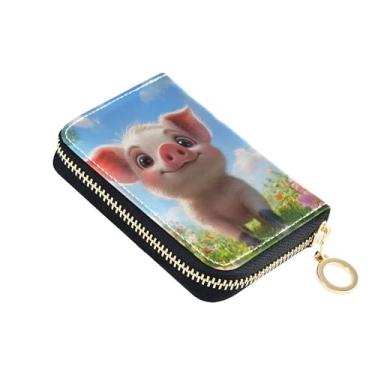 Imagem de Carteira feminina de porco rosa, leitão, colorida, pequena e fofa, porta-cartões, bloqueio de RFID, carteira masculina com bolso para moedas