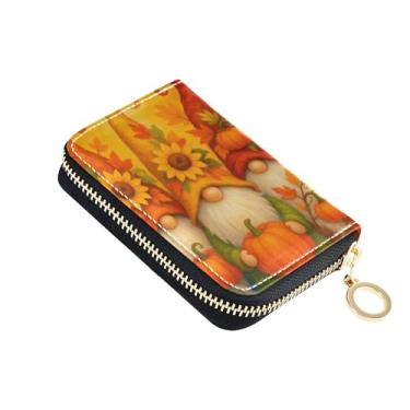 Imagem de Carteiras femininas decorativas com zíper ao redor do porta-cartão de crédito com bloqueio de RFID, gnomos de outono, girassóis, laranja, zíper e porta-moedas com chaveiro