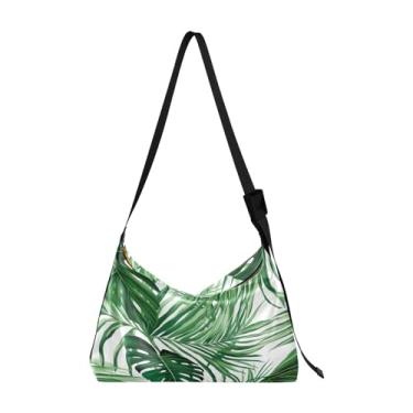 Imagem de Bolsa de ombro branca com folhas tropicais, bolsa tiracolo masculina de couro, alça grossa, Folhas de palmeira tropicais verdes - 5, One Size