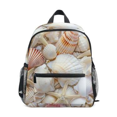 Imagem de GAIGEO Sea Shells Starfish Child Backpack with Whistle, 2 Bottle Pockets, Lightweight, Travel Backpack for Kids 10x4x12 In, for Ages 3-8