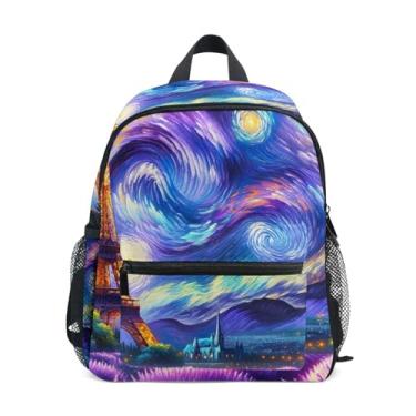 Imagem de GAIGEO Lavender Flowers Starry Night Backpack for Toddler Mini Backpack for Toddler Girls with Front Pocket, Safety Whistle for Ages 3-8