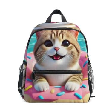 Imagem de GAIGEO Cat Donut Kitten Cute Childrens Backpack with Whistle, Adjustable Chest Strap, Girls Mini Backpack Lightweight & Compact for Ages 3-8