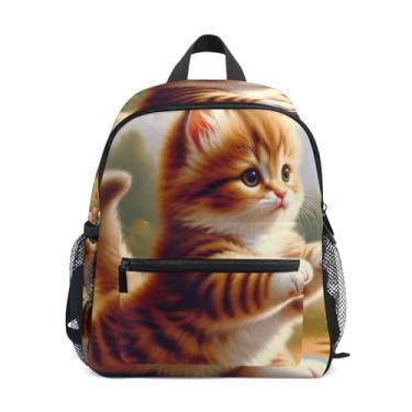 Imagem de GAIGEO Cute Kitten Cat Print Mini Backpack for Kids Kindergarten Backpack for Boys with Front Pocket, Safety Whistle for Ages 3-8