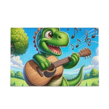 Imagem de Quebra-cabeça de dinossauro tocando guitarra quebra-cabeça 500 peças quebra-cabeça de desafio para adultos