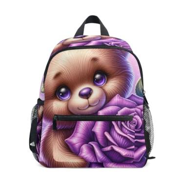 Imagem de GAIGEO Tedder Bear Flower Violet Small Toddler Backpack Boys School Backpack with Front Pocket, Safety Whistle for Ages 3-8