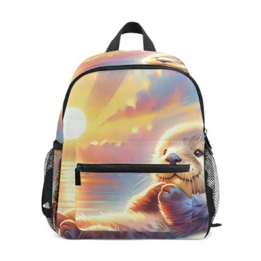 Imagem de GAIGEO Sea Otter Cute Animal Small School Backpack with Whistle, 2 Bottle Pockets, Lightweight, Toddler Travel Backpack 10x4x12 In, for Ages 3-8