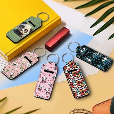 Imagem de Conjunto de porta-chaves com estampa de panda de desenho animado – pacote com 5 bolsas de batom, capa de brilho labial resistente ao calor, presente para ela