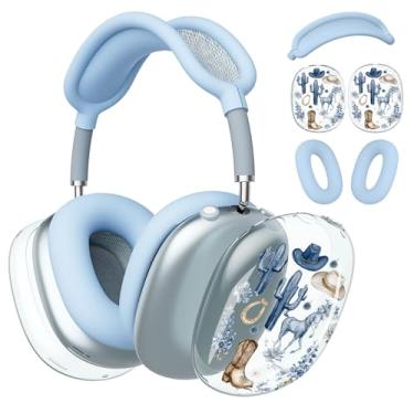 Imagem de BlHMCASE Capa de fone de ouvido para AirPods Max, capa transparente de caubói ocidental, capa de silicone azul para Apple AirPods Max
