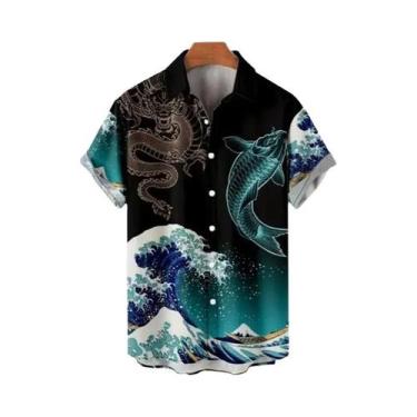 Imagem de Camisas Havaianas Masculinas Estampadas Em 3D Com Mangas Curtas Estilo