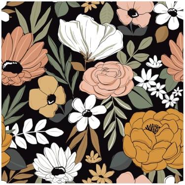 Imagem de Idomural Papel de parede floral descasque e cole papel de parede floral preto vintage amigável ao locatário Boho papéis de parede removíveis para quarto papel de contato impermeável para cômoda de