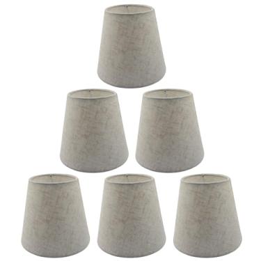 Imagem de Piutouyar Conjunto de 6 cortinas de lustre feitas à mão, abajures de linho para lustre de linho com clipe em substituição de persianas pequenas (linho cruzado)