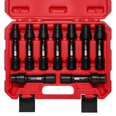 Imagem de MIXPOWER Conjunto de soquetes giratórios de extensão mestre de 9 peças, 12 pontos, métrico, 8 mm-17 mm, aço CR-MO, conjunto de soquetes de liberação limitada com estojo de armazenamento
