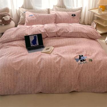 Imagem de Jogo de lençóis de algodão e cânhamo bordados, lisos, com estampa de desenho animado, macios e confortáveis, com capa de edredom e lençol de baixo, 2, 1,8 m, conjunto de 4 peças