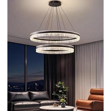 Imagem de Luminária pendente de LED para ilha de cozinha, lustre redondo moderno com LED regulável e altura ajustável, controle remoto, luminária suspensa para sala de jantar e sala de estar (preto, 4