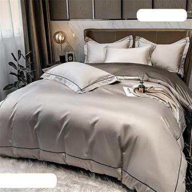 Imagem de Conjunto de cama de algodão de fibra longa, liso e agradável à pele, com capa de edredom para cama de casal, 6 (1,8 m), conjunto de 4 peças.