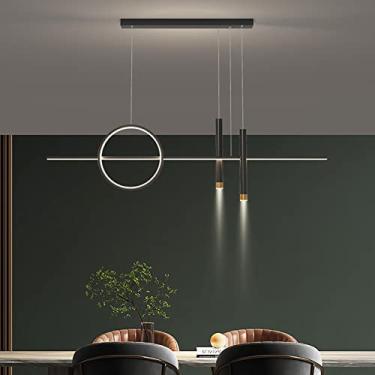 Imagem de Luminária pendente moderna para mesa de jantar, com LED e controle remoto. Altura ajustável. Ideal para mesa de jantar, sala de estar, escritório, cozinha e bar (preta, 120 cm de comprimento