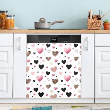 Imagem de ATTX Capa de ímã de lava-louças de corações pequenos leopardo | Adesivo decorativo de eletrodomésticos de 58 x 66 cm para armários domésticos e eletrodomésticos #341