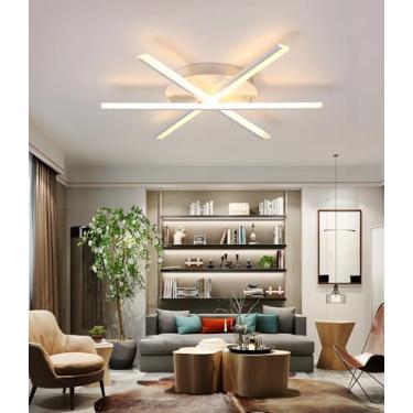 Imagem de Luminária de teto LED moderna e regulável com controle remoto para sala de estar, quarto, sala de jantar e cozinha (branca, 3 lâmpadas).