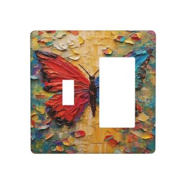 Imagem de Nadoabtm Capas de tomada coloridas borboleta animais insetos arte de parede abstrata 1 interruptor 1 combinação de balancim placa de parede decorativa placas de interruptor elétrico placa de cobertura