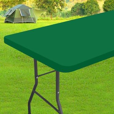 Imagem de homing Toalhas de mesa retangulares de elastano de 1,8 m, capa de mesa elástica elástica, toalha de mesa de pátio de tecido lavável para piquenique, acampamento, festa (verde esmeralda, 76 cm x 183 cm