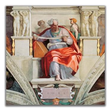 Imagem de Yomcut Pôster da série Michelangelo Sistine Chapel Teto Afrescos - O Profeta Joel - Cultura Religiosa e Arte Famosa Pintura a Óleo Impressões Modernas Decorações de Parede Sem Moldura 12 x 12 pol. 30