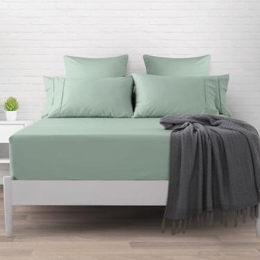 Imagem de Pizuna Lencol elastico solteiro Espuma de mar, 400 fios de algodão 100% sateen de fibra longa Lencol de elastico solteiro 90x195 cm para colchoes ate 40 cm - 1 peça