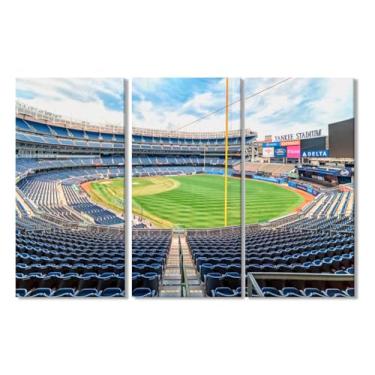 Imagem de TUMOVO Pôster de arte de parede Yankee Stadium de 3 painéis para sala de estar, estádio, fotos para decoração de parede de quarto, pinturas do horizonte da cidade de Nova York, decorações de arte para