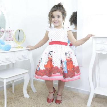 Imagem de Vestido infantil da Mônica e o coelho Sansão com rosas vermelhas - Mod
