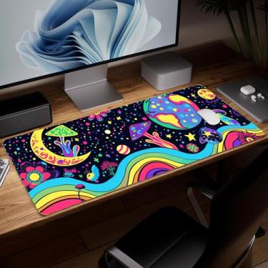 Imagem de Tapete de mesa de cogumelo de couro, mouse pad de arte colorida grande teclado de computador para jogos mousepad à prova d'água protetor e capa de mesa, tapete de mouse decorativo de couro PU para