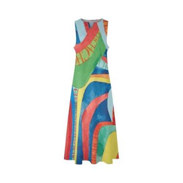 Imagem de Vestido Casual Elegante Feminino De Verão, Solto, Longo, Sem Mangas, D