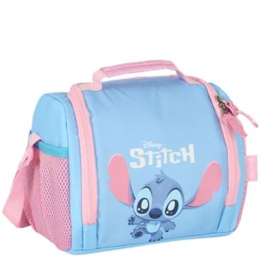 Imagem de Luxcel Lancheira Térmica Baby Stitch Azul Disney, Poliéster com Forro PVC, 23x20x15 cm, Compartimento Principal e Bolsos Laterais