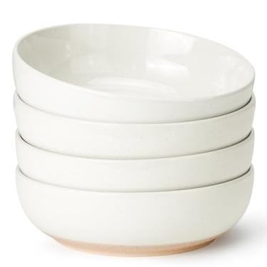 Imagem de Metflavor Conjunto de 4 tigelas de massa de cerâmica salpicada de 963 g para saladas, sopa, cereais, tigelas de 20 cm de largura e profundas, segura para lava-louças e micro-ondas, base de terracota