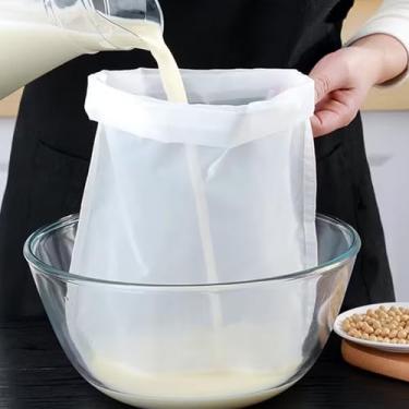 Imagem de Saco de filtro de malha de nylon com cordão, reutilizável, adequado para leite de soja e suco de vegetais, fácil de limpar, adequado para uso doméstico e comercial (10)
