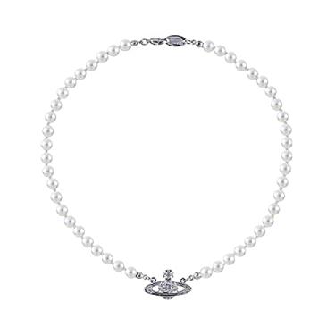 Imagem de Colar feminino de pérolas de Saturno de planeta falso com strass, colar de pérola falsa, colar com pingente para meninas, joias femininas, casamento, pérolas, miçangas, gargantilha de cristal