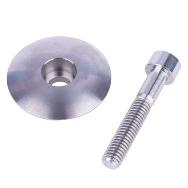 Imagem de UHDFBDHF Tampa superior de fone de ouvido de titânio para bicicleta de 3,5 cm com parafuso de titânio M6 x 35 mm MTB capa de haste para mountain road bike (titânio normal)