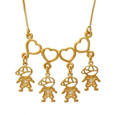 Imagem de Colar de Filhos Mãe De Quatro Meninos Folheado A Ouro 18k Softjoias