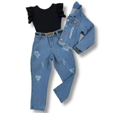 Imagem de Roupa Feminina Infantil Blusa Calça E Jaqueta Criança Luxo - Mini Diva