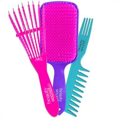 Imagem de Kit Beauty Secret Escova Polvo Rosa Raquete e Pente Jacare
