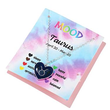 Imagem de Colar com pingente de 12 signos do zodíaco, amor, formato de coração, mudança de cor, temperatura, emoção, humor, para mulheres, meninas, astrologia, horóscopo BFF, amizade, aniversário, joia, Esmalte, Esmalte