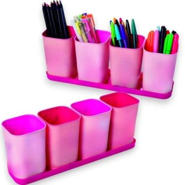Imagem de Organizador Plástico com Bandeja - Porta-Caneta e Lápis Decorativo para Mesa de Escritório, Home Office e Ambientes Domésticos (MINNIE)