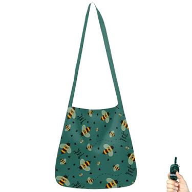 Imagem de BeeGreen Bolsa tiracolo dobrável e compacta Bees – Bolsa reutilizável para compras de supermercado – Bolsa esportiva leve e portátil
