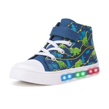 Imagem de FUNCOO PLUS Tênis infantil de lona para meninos e meninas, cano alto, moderno, casual, para caminhada, Dinossauro de coqueiro, 13 Little Kid