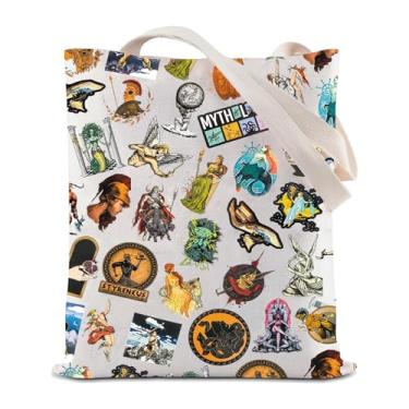 Imagem de JYTAPP Sacola com personagens de deuses gregos da deusa da Grécia Mytholgoy presente livro amante presentes bolsa de ombro mercadoria, Bege